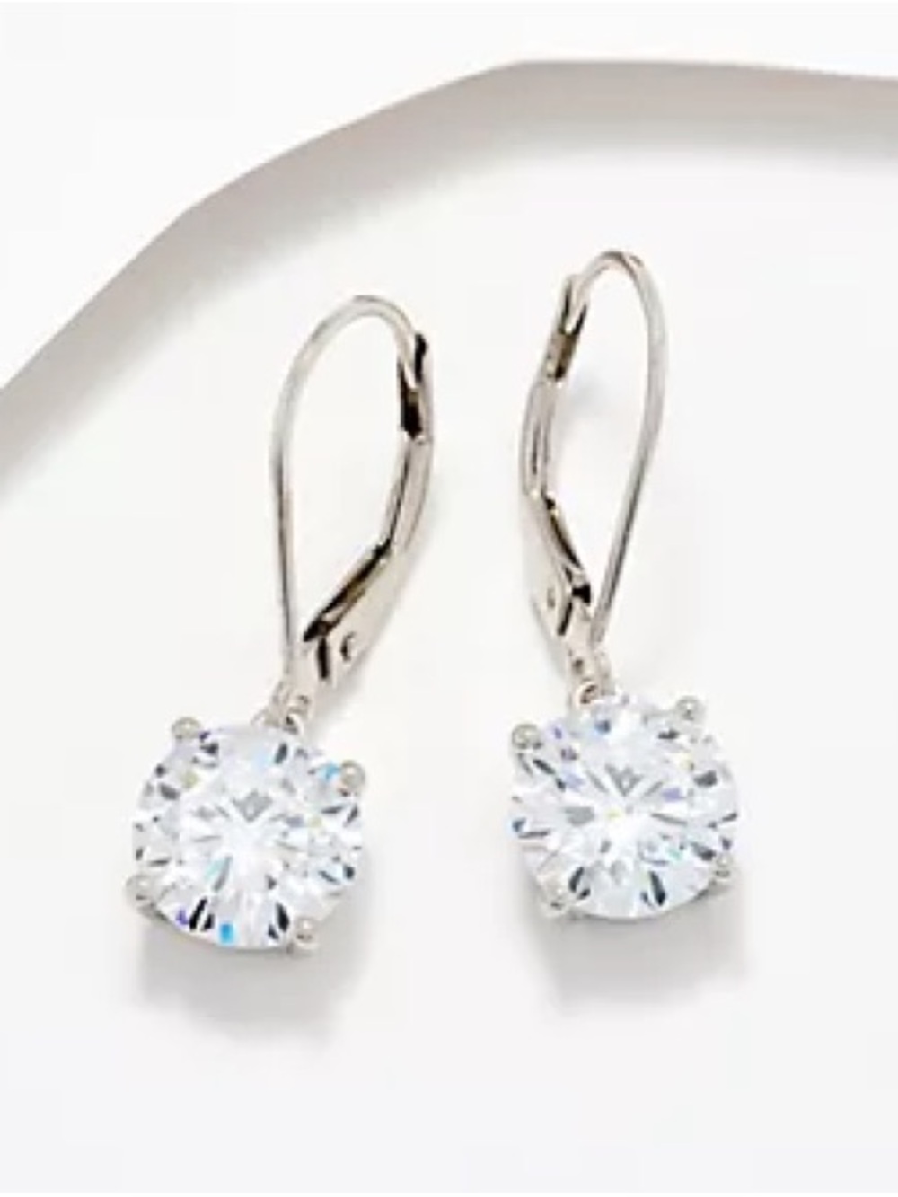 Diamonique Classics Round Cut Leverback Earrings ~ Sterling Silver